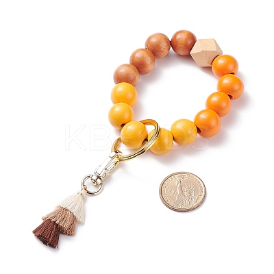 Round & Polygon Natural Wood Beads Stretch Bracelets Keychains KEYC-JKC00319-1