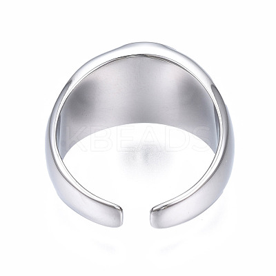 304 Stainless Steel Smiling Face Open Cuff Ring RJEW-T023-90P-1