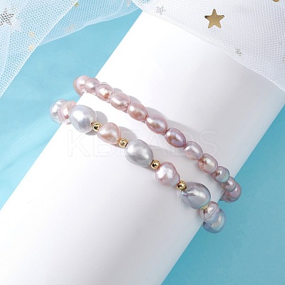 2Pcs 2 Styles Natural Cultured Freshwater Pearl Beads Stretch Bracelets for Women BJEW-JB13210-1