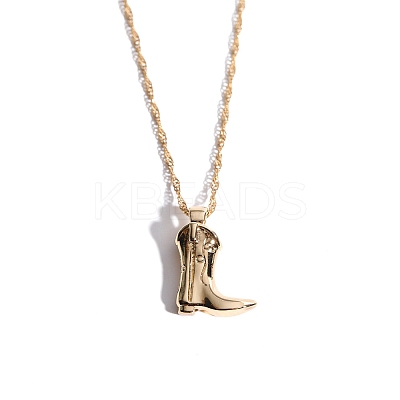 Brass Rope Chain Cowboy Boot Pendant Necklaces PW-WGC0D6D-01-1