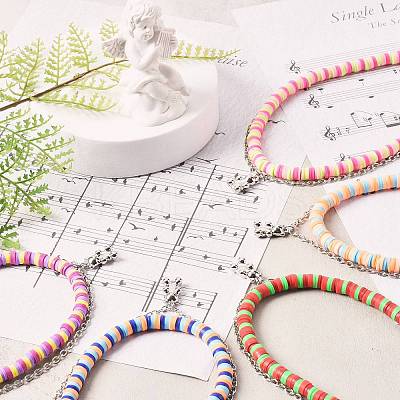 Handmade Polymer Clay Beaded Necklaces and Bear Alloy Pendant Necklace for Kid NJEW-JN03642-1