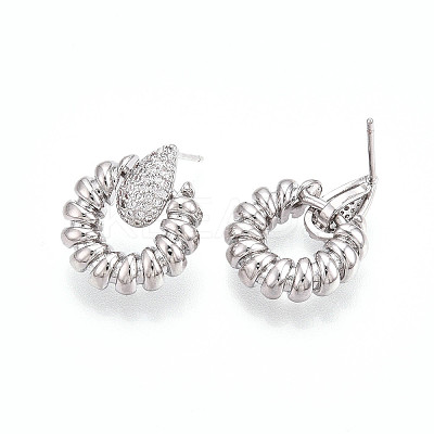 Brass Micro Pave Cubic Zirconia Stud Earrings KK-T074-45P-1