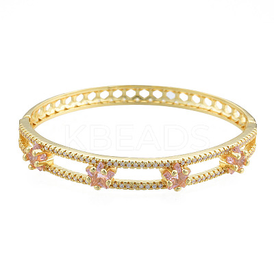 Cubic Zirconia Star Hinged Bangle BJEW-N012-050-1