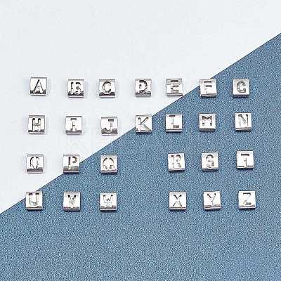 Tarnish Resistant Letter Style 201 Stainless Steel Square Slide Charms STAS-L132-M-1