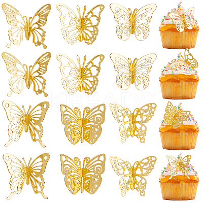 12Pcs 6 Styles Acrylic Mirror Butterfly Cupcake Toppers FIND-CN0001-44-1