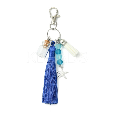 Glass & Nylon Tassels Pendant Decoration HJEW-JM03107-02-1