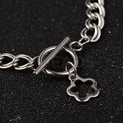 Tarnish Resistant Flower 304 Stainless Steel Double Link Chain Bracelets LS-BJEW-K064-P-1