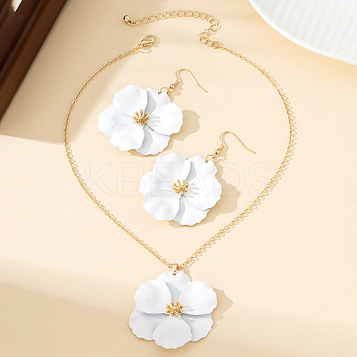 Flower Alloy Enamel Pendant Necklace & Dangle Earring FS-WG56F9D-03-1