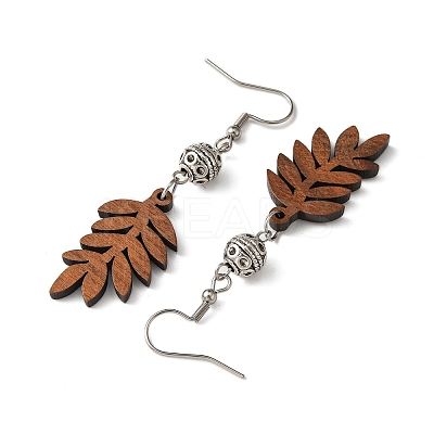 6 Pairs 6 Styles Natural Walnut Wood with Alloy Bead Dangle Earrings for Women EJEW-JE06102-1