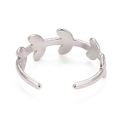 Non-Tarnish 304 Stainless Steel Leaf Wrap Open Cuff Ring for Women LS-RJEW-C025-15P-1