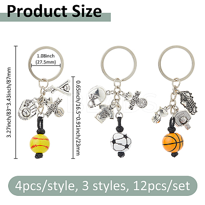 12Pcs 3 Styles Wood & Alloy Keychians KEYC-FH00062-1