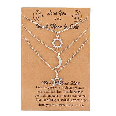 3Pcs 3 Styles Stainless Steel Sun/Moon/Star Pendant Cable Chain Couple Necklaces for Women Men PW-WG7A197-03-1