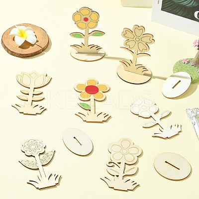 6 Styles DIY Unfinished Wood Flowers Cutout WOOD-CJ0002-30-1