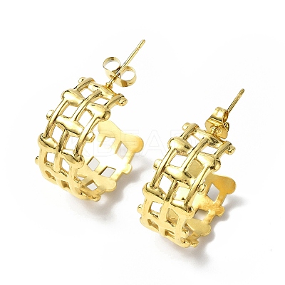 Ion Plating(IP) 304 Stainless Steel Hollow Out C-shape Stud Earrings STAS-B034-11G-1