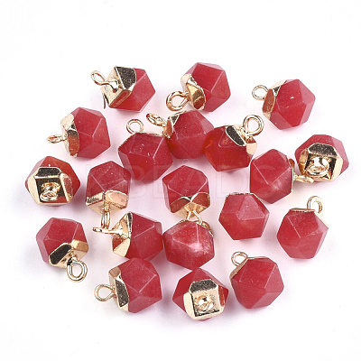 Electroplate Natural White Jade Star Cut Round Charms G-S344-08G-1