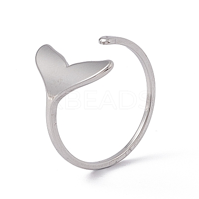 Non-Tarnish 201 Stainless Steel Whale Tail Shape Open Cuff Ring for Women RJEW-C045-09P-1