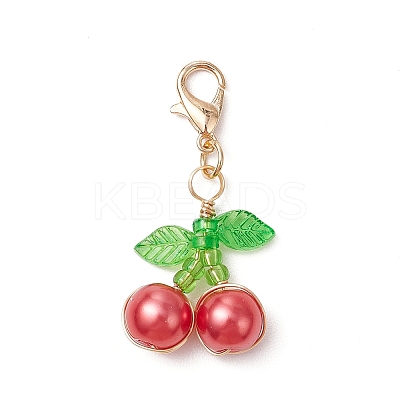 Cherry Copper Wire Wrapped Glass Pearl Pendant Decorations HJEW-JM03024-01-1