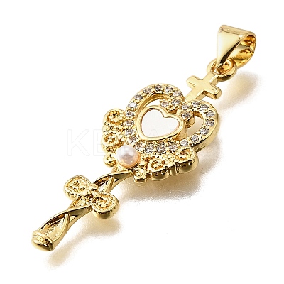 Brass Micro Pave Cubic Zirconia ABS Imitation Pearl Pendants KK-D328-03G-B-1