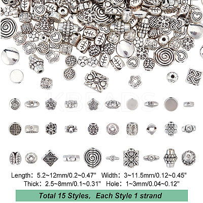 15 Strands 15 Style Tibetan Style Flower Alloy Bead Strands TIBEB-PH0004-93-1