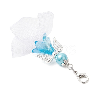 Angel Acrylic & Glass & Polyester Pleated Ribbon Pendant Decorations HJEW-JM03542-1