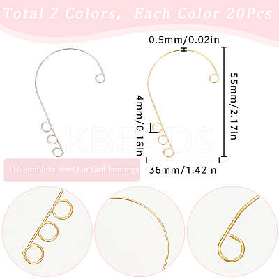 40Pcs 2 Colors 316 Stainless Steel Ear Cuff Findings STAS-SC0008-42-1