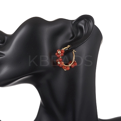 Flower Brass & Natural Carnelian Hoop Earrings EJEW-TA00781-01-1