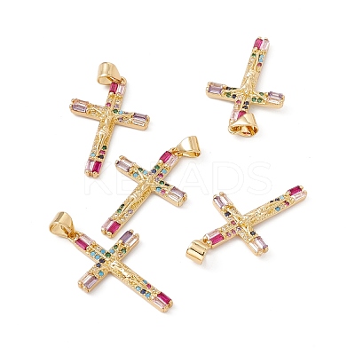 Rack Plating Brass Micro Pave Cubic Zirconia Pendants ZIRC-C040-46G-01-1