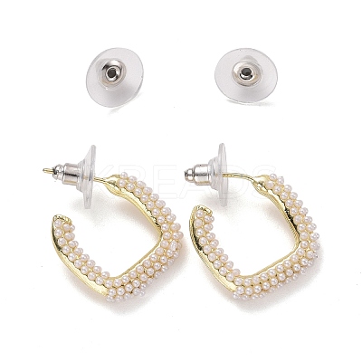 Imitation Pearl Beaded Twist C-shape Stud Earrings LS-EJEW-C006-02-1