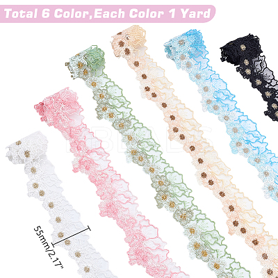 6 Yards 6 Colors Polyester Flower Embroidery Lace Trim Ribbon OCOR-PH0005-66-1