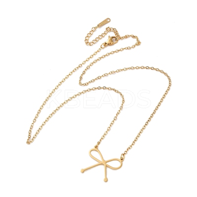 304 Stainless Steel Bowknot Pendant Necklaces for Women NJEW-S434-01G-1
