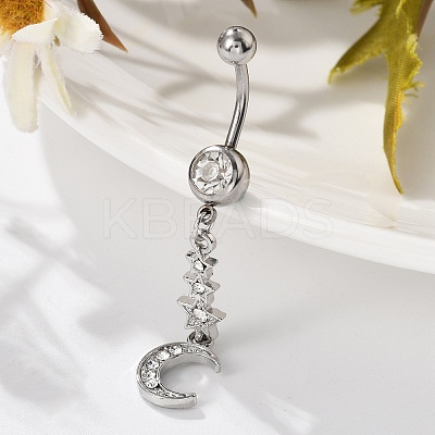 Alloy Crystal Rhinestone Dangle Curved Barbell Belly Rings LS-AJEW-R007-04P-02-1