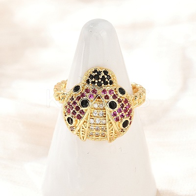 Brass Micro Pave Colorful Cubic Zirconia Cuff Rings RJEW-P155-03G-1