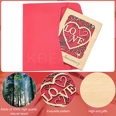 Valentine's Day Wooden Greeting Cards DIY-CP0011-91B-1
