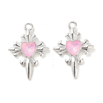 Rack Plating Alloy Rhinestones Pendants PALLOY-D028-06A-S-RS-1