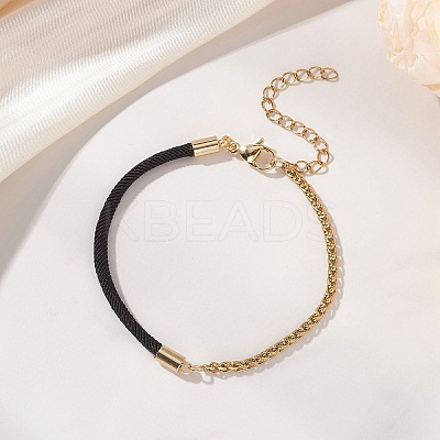 304 Stainless Steel Wheat Chains with Nylon Cord Mixed Chain Bracelets BJEW-JB13288-02-1