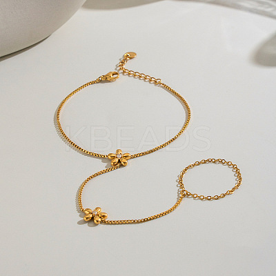 304 Stainless Steel Flower Hand Chain Ring Bracelets for Women NO1550-1