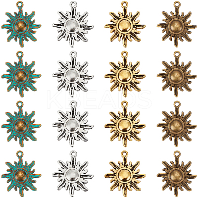 48Pcs 4 Colors Tibetan Style Alloy Sun Pendants TIBEP-SC0003-16-1