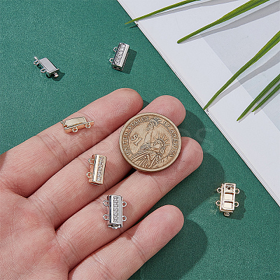 4Pcs 2 Colors Brass Micro Pave Clear Cubic Zirconia Slide Lock Clasps DIY-PH0033-43-1