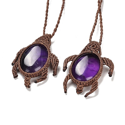 Natural Amethyst Tortoise Pendant Necklace NJEW-K258-02G-1