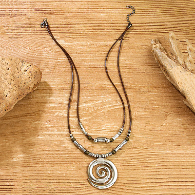 Bohemian Vortex Alloy Pendant Waxed Cord Double Layered Necklaces for Women FS-WGC1D93-01-1