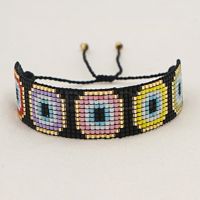 Handmade Evil Eye Glass Seed Bead Bracelets QL5198-2-1