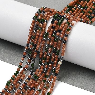 Synthetic Goldstone & Green Goldstone & Blue Goldstone Beads Strands G-RM250104-D5-1