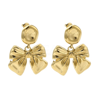 304 Stainless Steel Bowknot Stud Earrings for Women EJEW-U020-02G-1