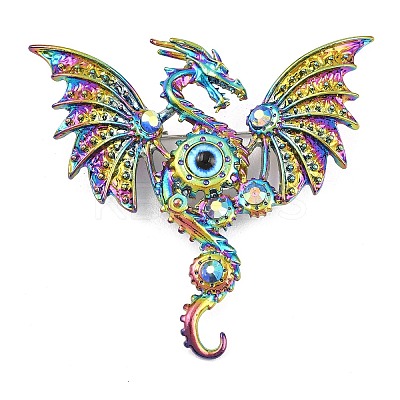 Dragon with Evil Eye Alloy Rhinestone with Plastic Lapel Pins for Backpack Clothes JEWB-G043-02C-1
