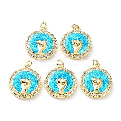 Rack Plating Brass Micro Pave Cubic Zirconia Hand Pendants KK-C041-21G-1
