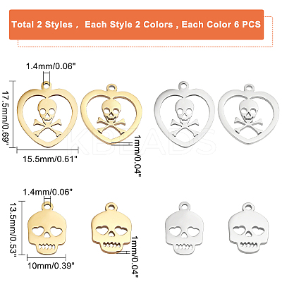 24Pcs 4 Style 201 Stainless Steel Charms STAS-DC0008-59-1