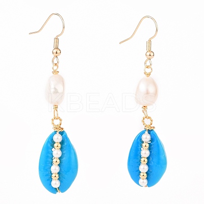 Spray Paint Cowrie Shell Dangle Earrings EJEW-JE04369-02-1