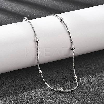 304 Stainless Steel Ball Round Snake Chain Necklaces NJEW-B131-02P-1