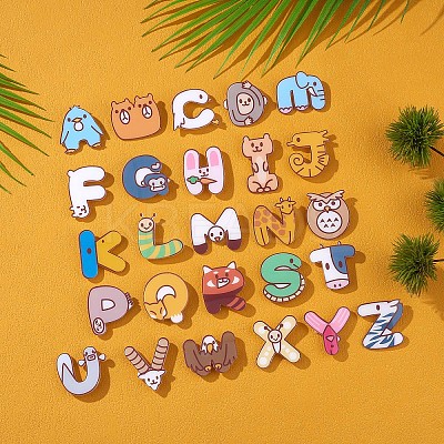 26Pcs 26 Style Cartoon Animal Alphabet Acrylic Lapel Pins JBR089A-1