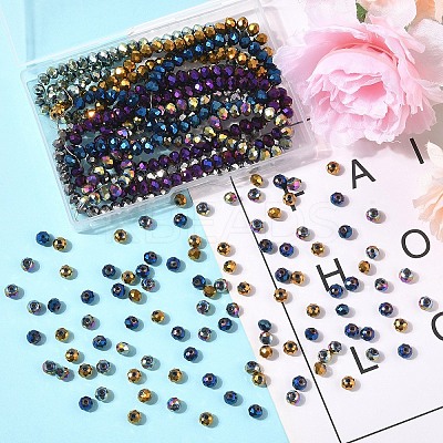 6 Strands 6 Colors Electroplate Transparent Glass Beads Strands EGLA-YW0005-13-1